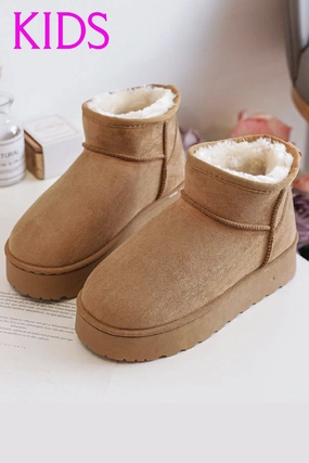 KIDS CAMEL FLUFFY PLATFORM FAUX FUR LINED ANKLE BOOTS 25/30 SIZES Best Steel Toe Boots
