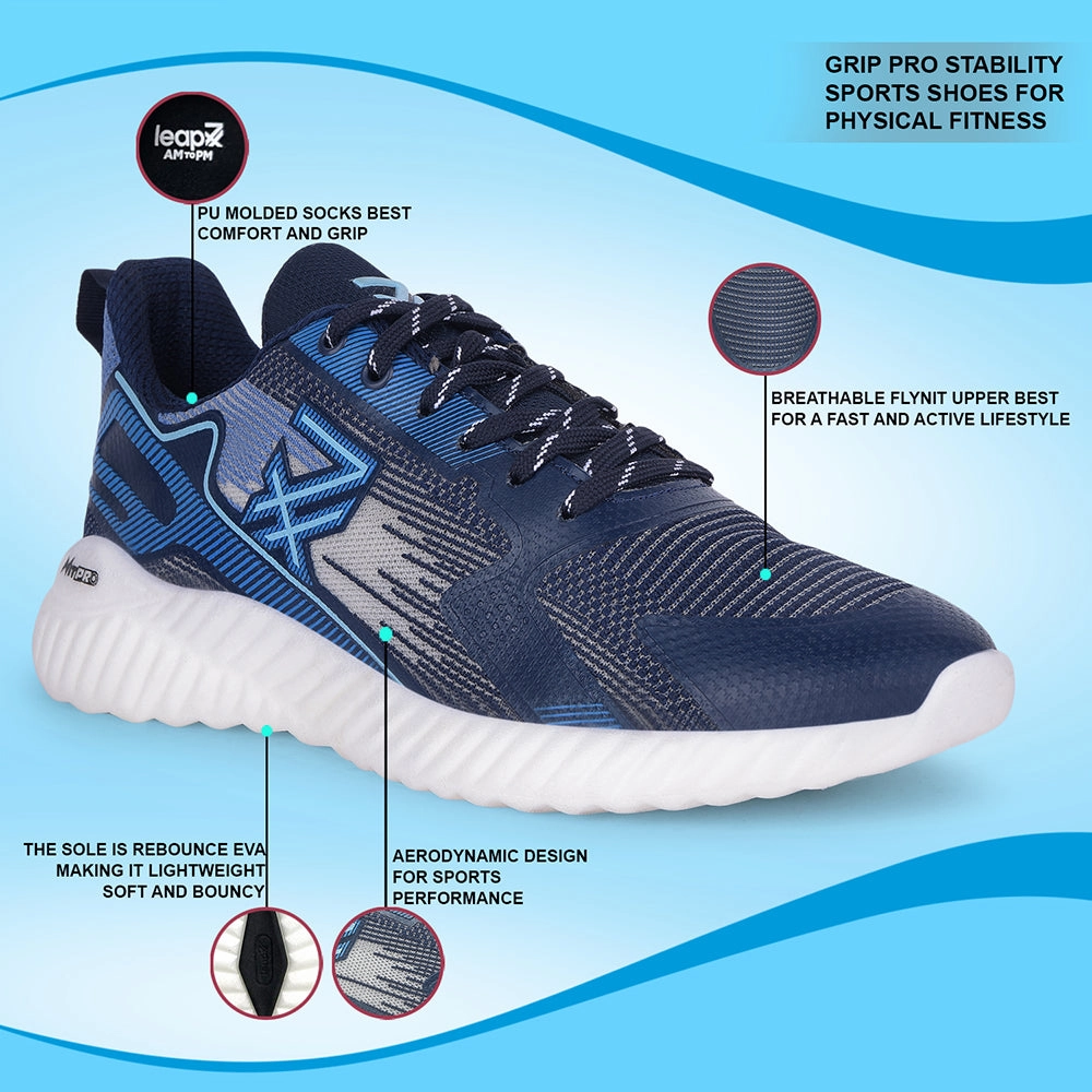Leap7x Navy Blue Sports Lacing Walking Shoes For Men NITSOFT-1E By Liberty Best Shoes After Walking Boot