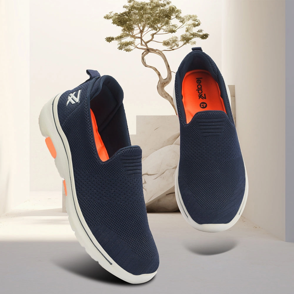 Dress Walking Shoes Leap7x Navy Blue Sports Non Lacing Walking Shoes For Men RW-08 By Liberty