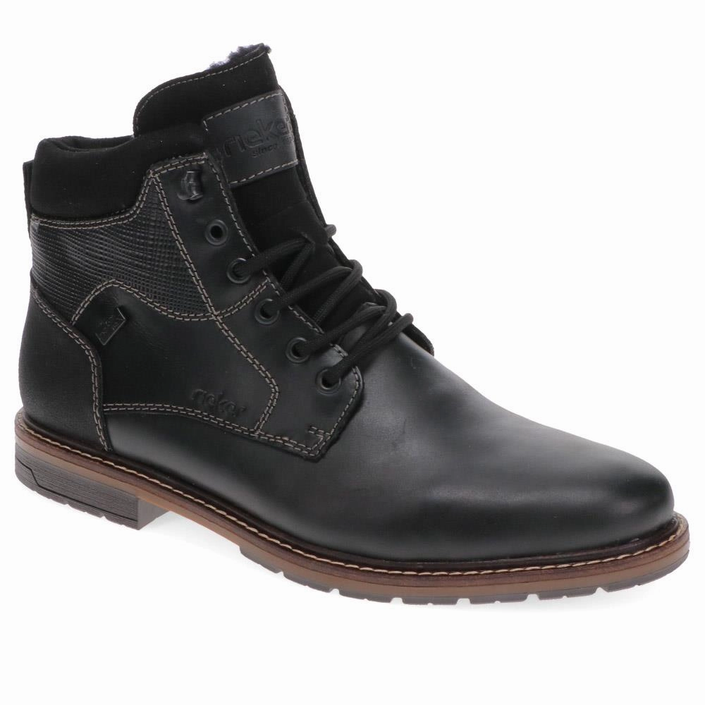 Ankle Boots Plateau Leather Casual Lace-Up Boots - RKR40514 / 325 911 - Black