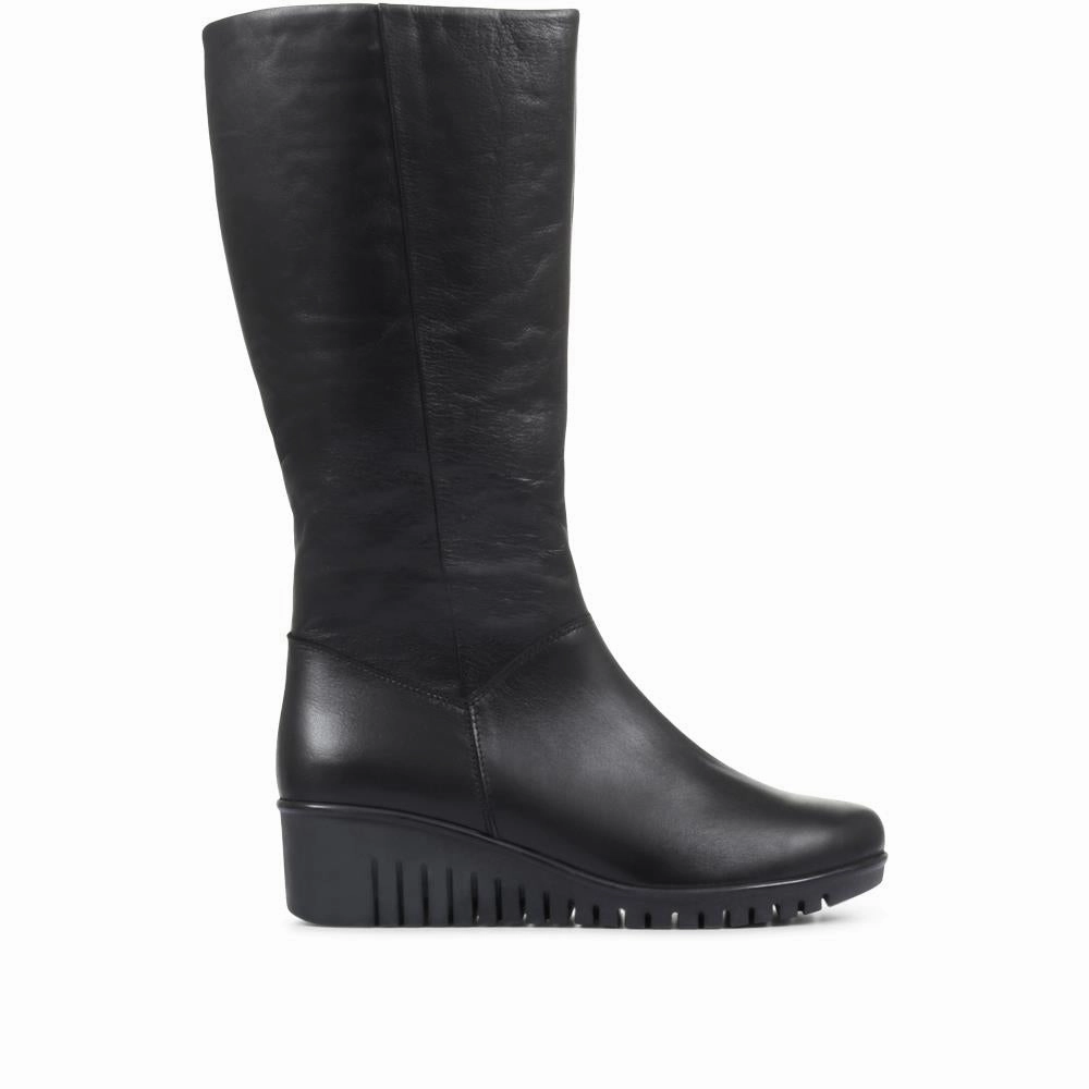Leather Knee-High Boots - ESFA32003 / 319 585 - Black Leather Knee High Boots With Block Heel