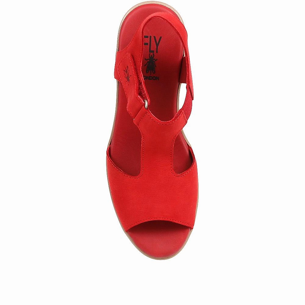 Sandals Block Heel Leather Wedge Sandals - FLYLO37007 / 323 681 - Red