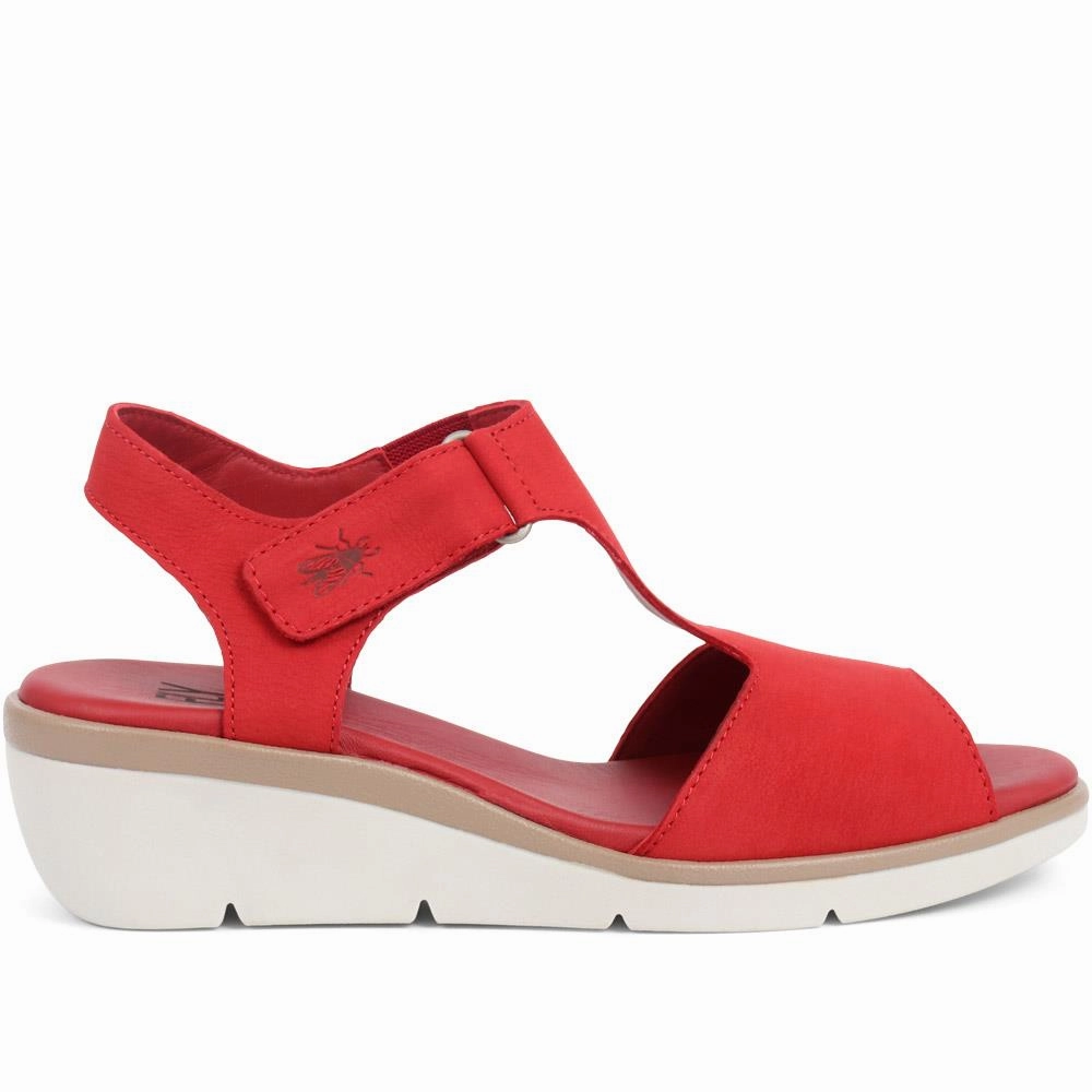 Leather Wedge Sandals - FLYLO37007 / 323 681 - Red Sandals Grande Antigua Resort & Spa Reviews
