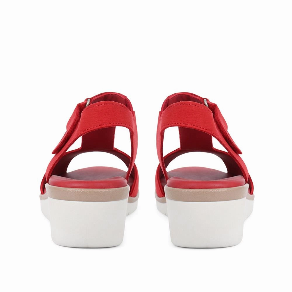 Leather Wedge Sandals - FLYLO37007 / 323 681 - Red Tie Up Sandals