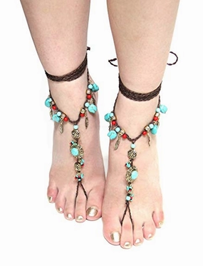 Studded Platform Sandals SALE 50% OFF Barefoot Sandals Turquoise Coral Silver Or Gold Conchos Feathers Beach Feet Jewelry Brown Braided Anklet Toe Ring