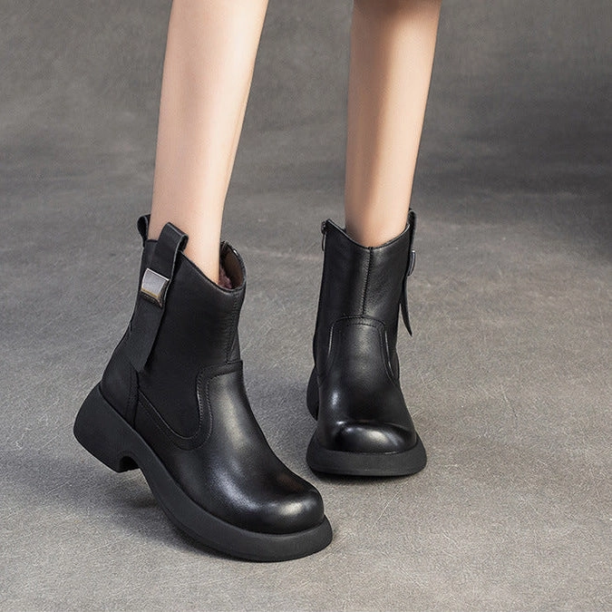 Women's Minimalist Plain Leather Woolen Ankle Boots Jade Ankle Boots