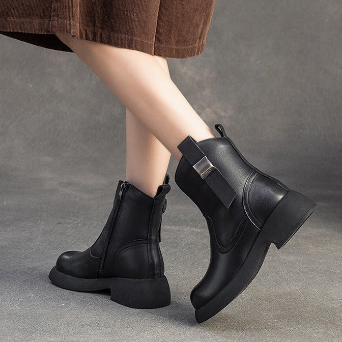 Women's Minimalist Plain Leather Woolen Ankle Boots Ankle Boots With Long Pants