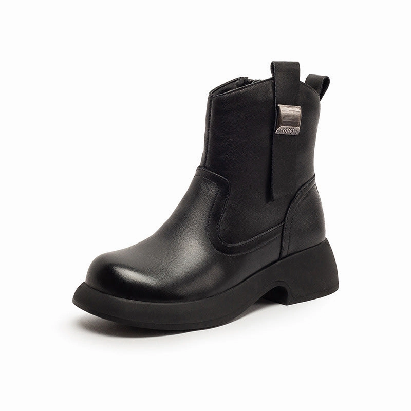 Women's Minimalist Plain Leather Woolen Ankle Boots Sling Leather Ankle Boots
