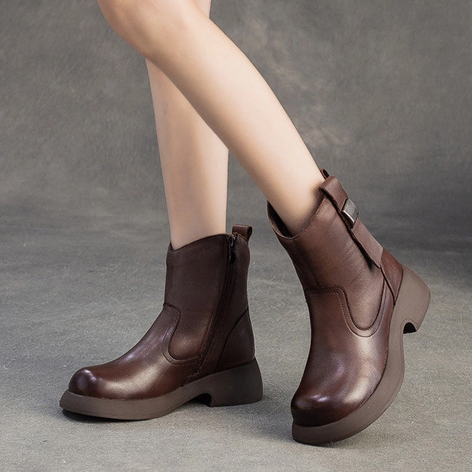 Women's Minimalist Plain Leather Woolen Ankle Boots Ankle Boots And A Dress