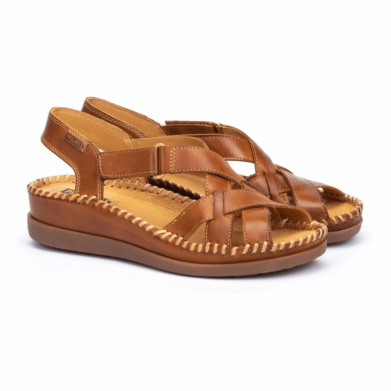 Pikolinos Cadaques W8K-0741 Ladies Brandy Leather Touch Fastening Sandals Dress Sandals Flats