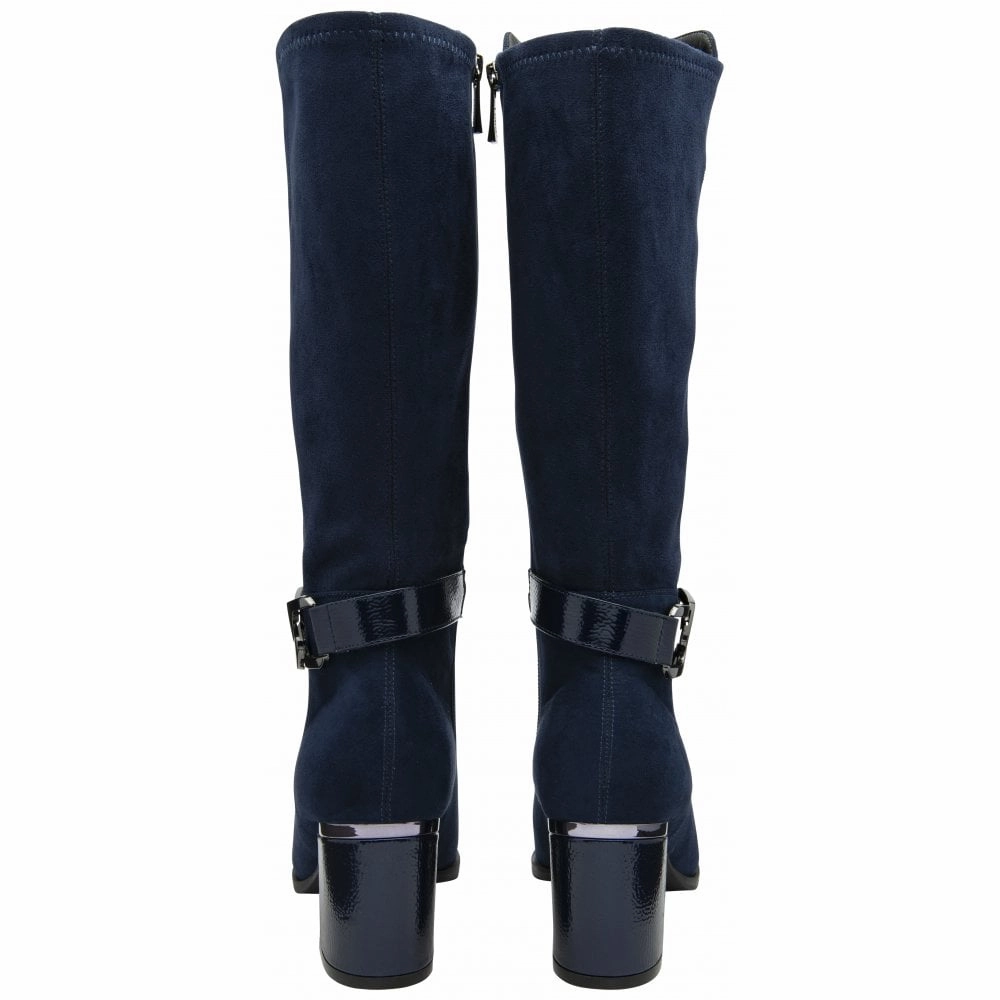 Knee High Boot Socks With Lace Lotus ULB453DE Harwin Ladies Navy Textile Side Zip Knee High Boots
