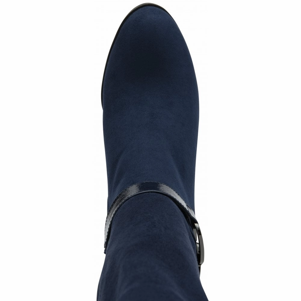 Lotus ULB453DE Harwin Ladies Navy Textile Side Zip Knee High Boots Knee High Boots With Straps