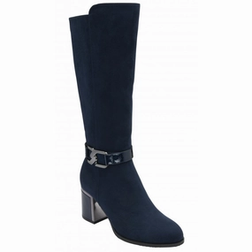 Lotus ULB453DE Harwin Ladies Navy Textile Side Zip Knee High Boots Wandler Knee High Boots
