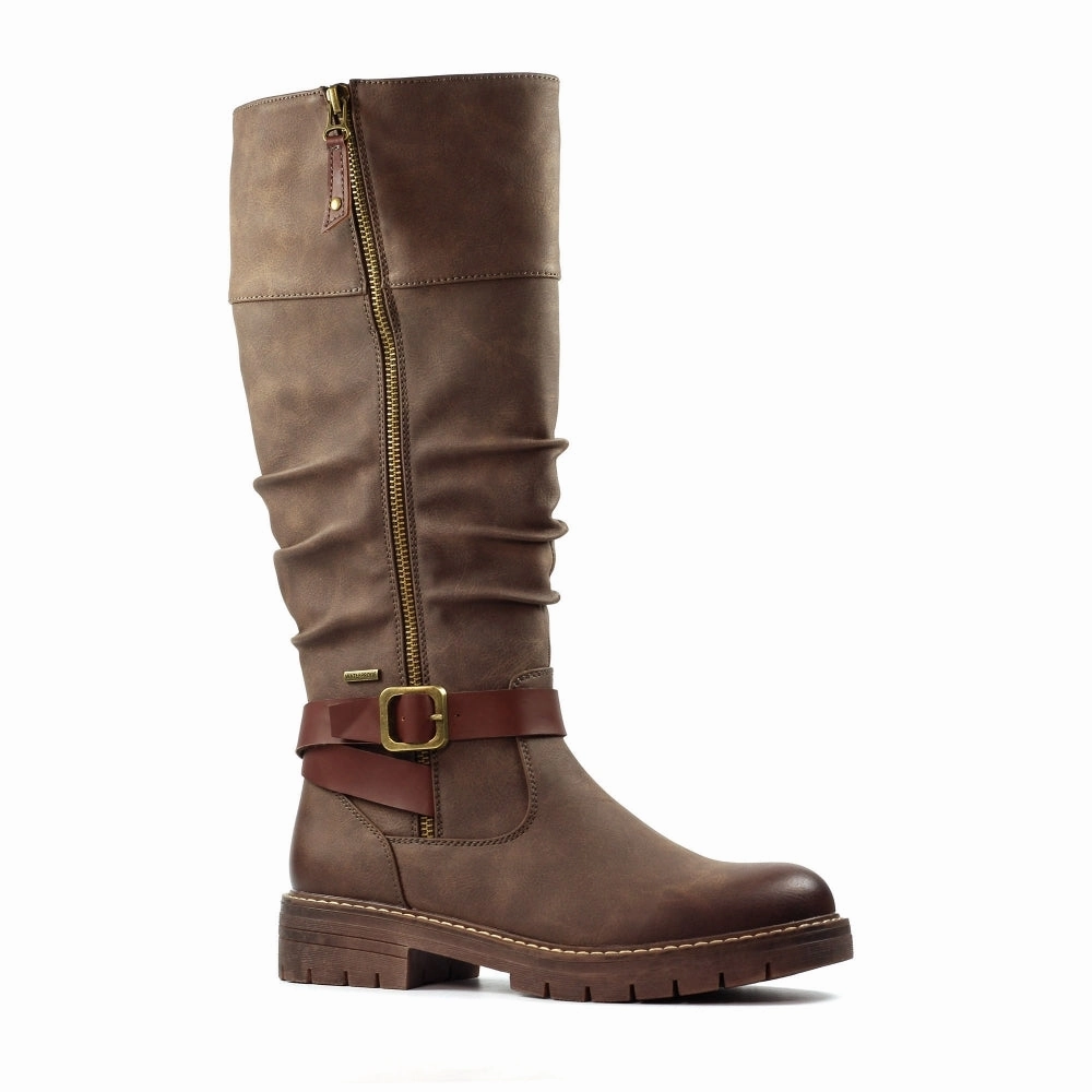 Lunar GLR121 Margo Ladies Brown Waterproof Zip & Lace Mid-Calf Boots Footwear Waterproof Shoes