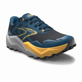 Trail Running Shoes With 8mm Drop Men's Brooks Caldera 7 (Ebony/ Blue Sapphire/ Orange)