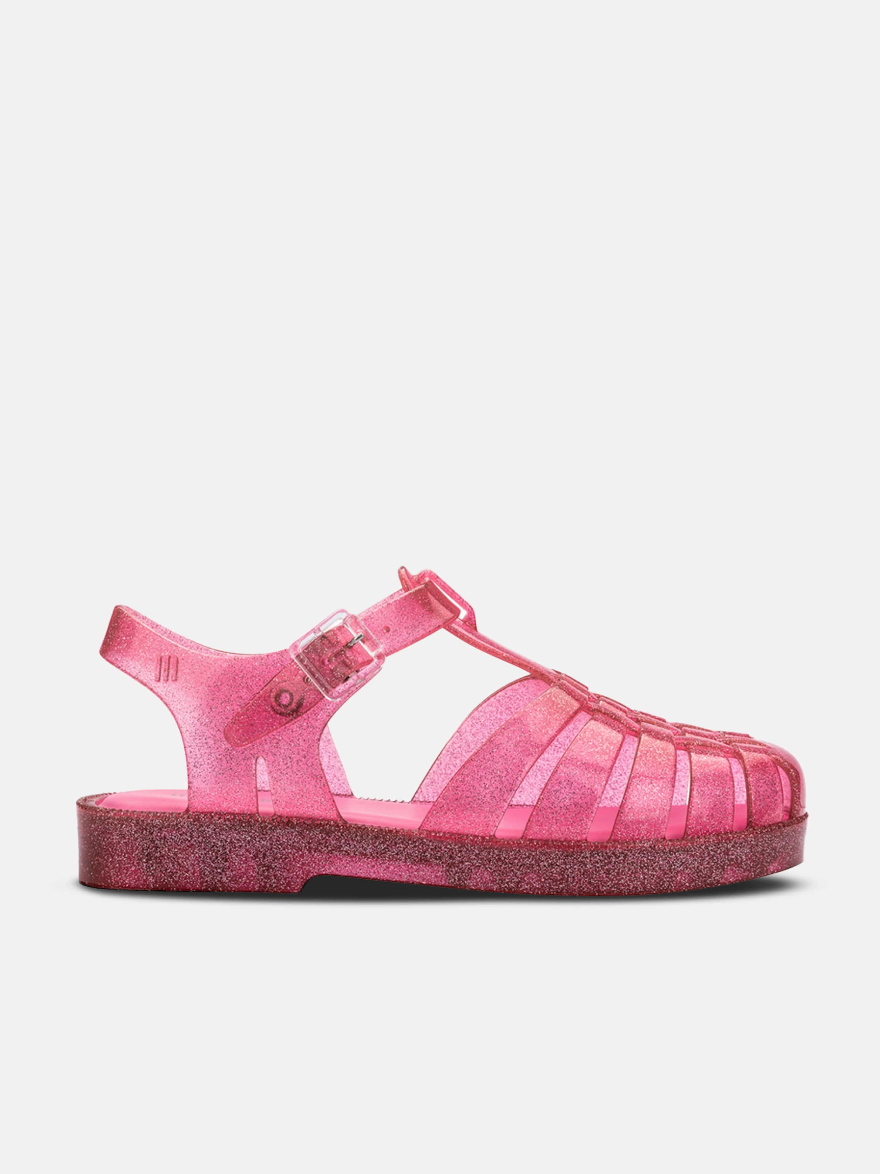 Sandals Saint Vincent And The Grenadines Mini Melissa Girls Possession Shiny Sandals in Pink