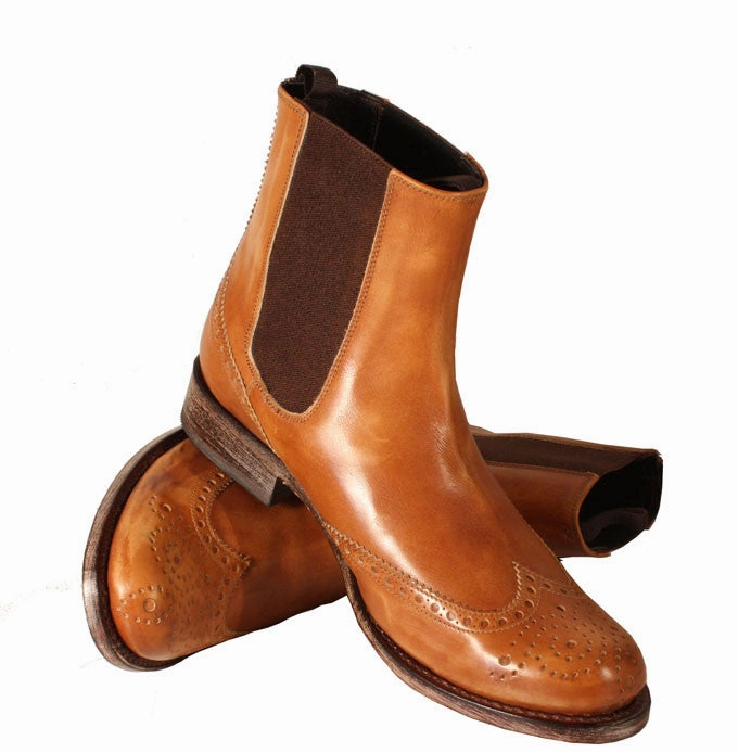 Chelsea Brogue Tan Warm Fur Lined Ankle Boots