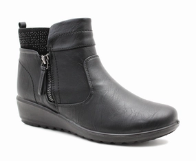 Lace Ankle Boots Womens Ankle Boots Zip Up Low Wedge Heel Flat Formal Office Smart Casual Boots