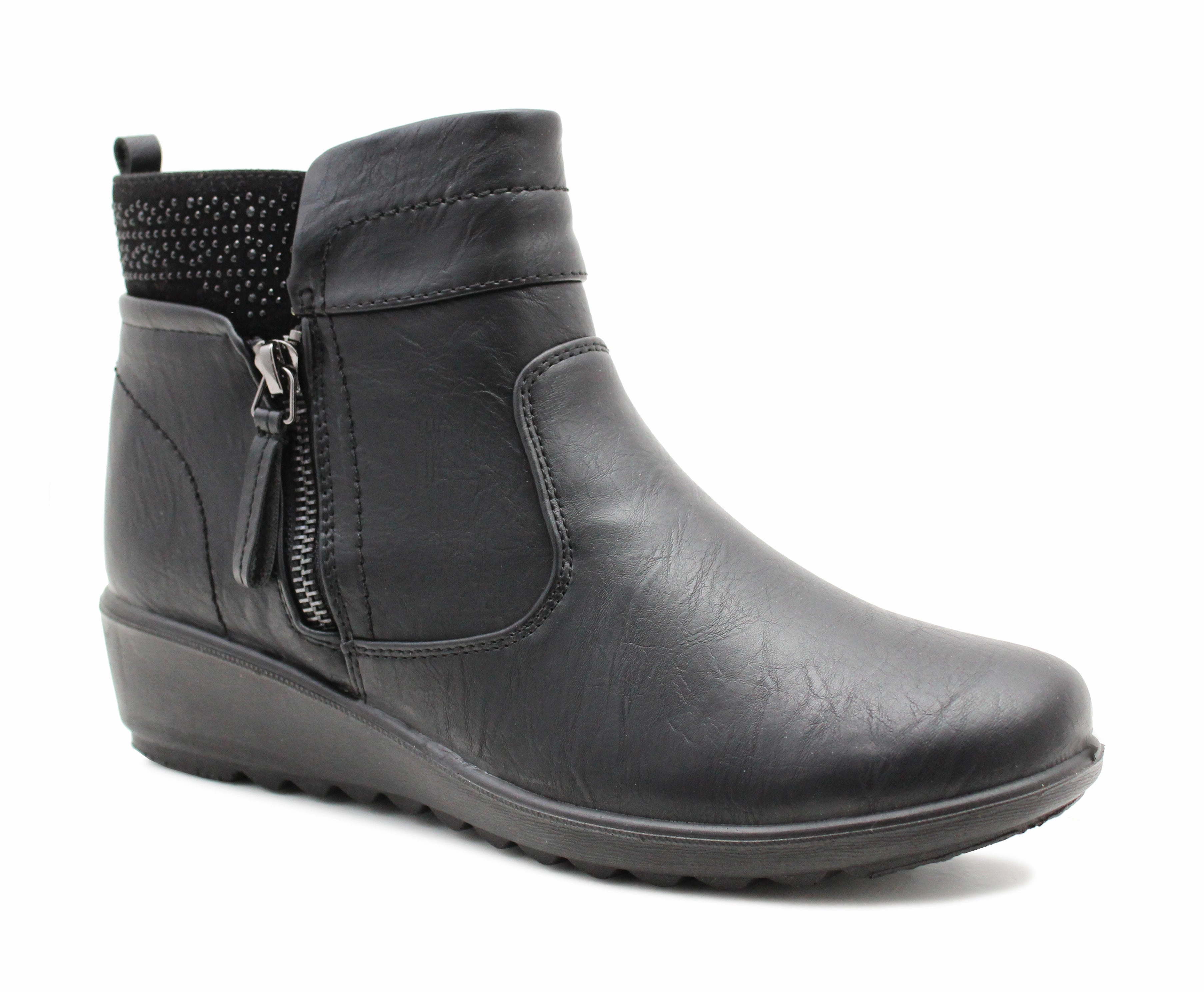 Tie Up Ankle Boots With Heel Womens Ankle Boots Zip Up Low Wedge Heel Flat Formal Office Smart Casual Boots