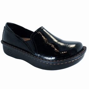 Sanosan Maria Comfort Slip-On Clogs in Black Crinkle Patent Olive Clogs