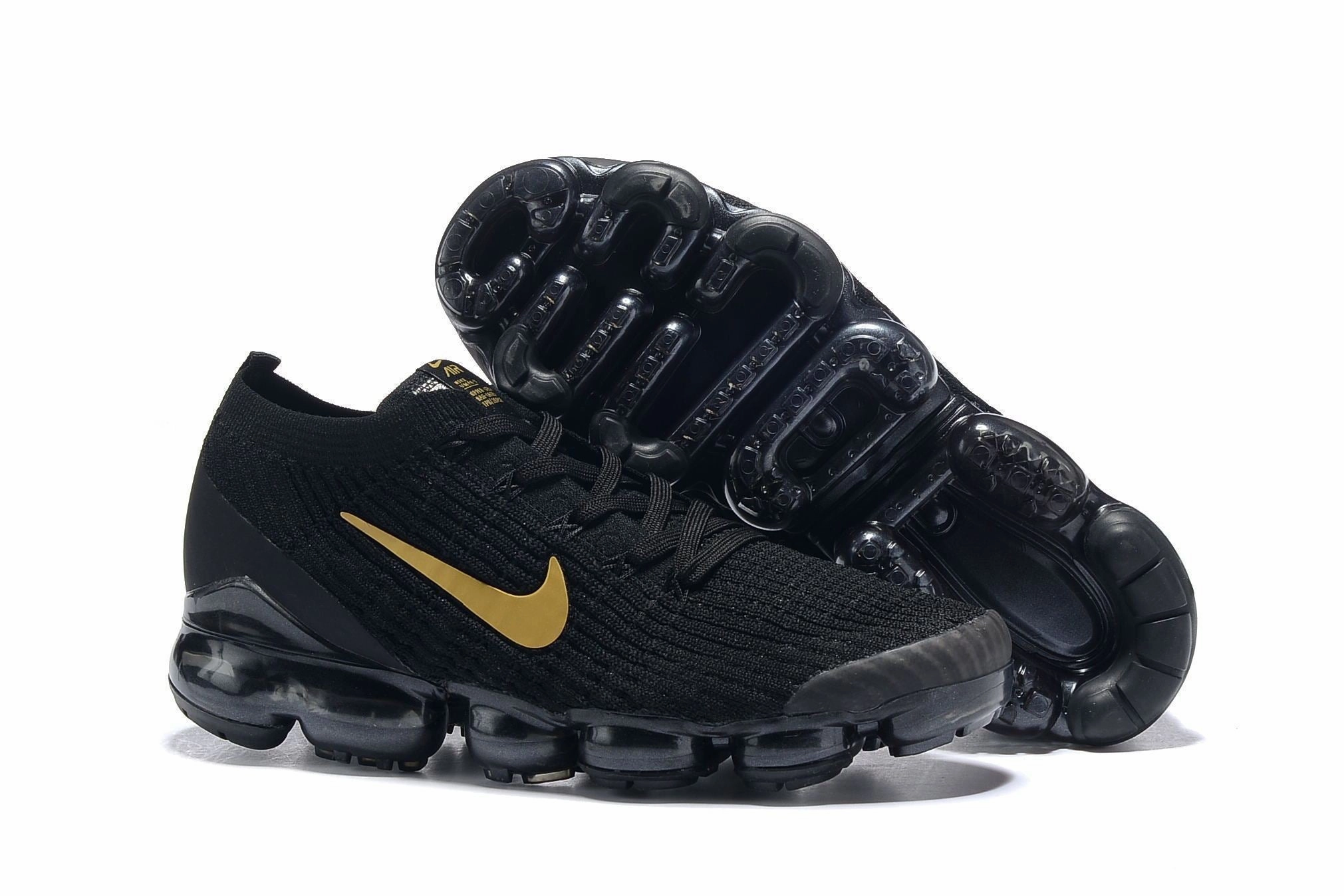 Steve Nash Shoes Nike Nike Air Vapormax Flyknit 3 Black Gold White Shoes Sneakers Men Sale Size US 7, 8, 8.5, 9, 10, 11