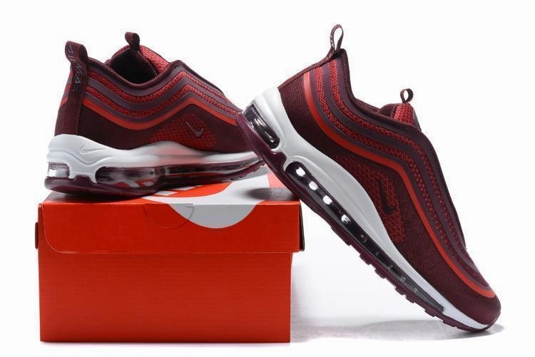 Nike Running Shoes Flyknit Racer Nike Air Max 97 Ultra 17 Noble Red Wine Red White Men Shoes Sale Size US 7, 8, 8.5, 9, 10, 11