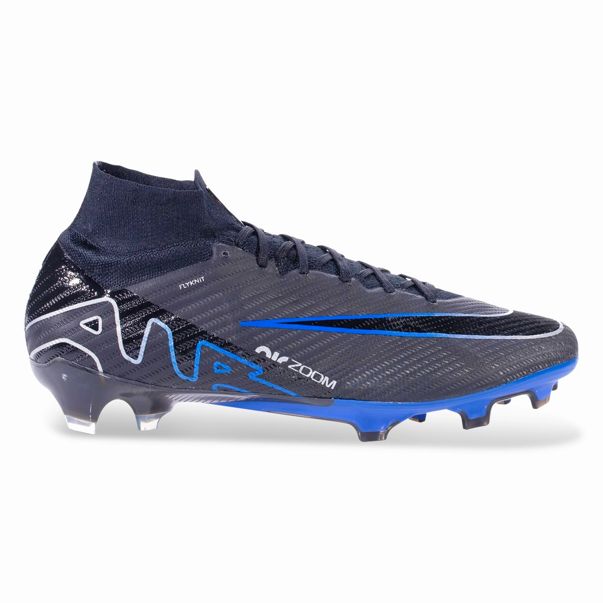 Phantom Elite Soccer Cleats Nike Zoom Mercurial Superfly 9 Elite Firm Ground Firm Ground Soccer Cleat (Black/Chrome/Hyper Royal)