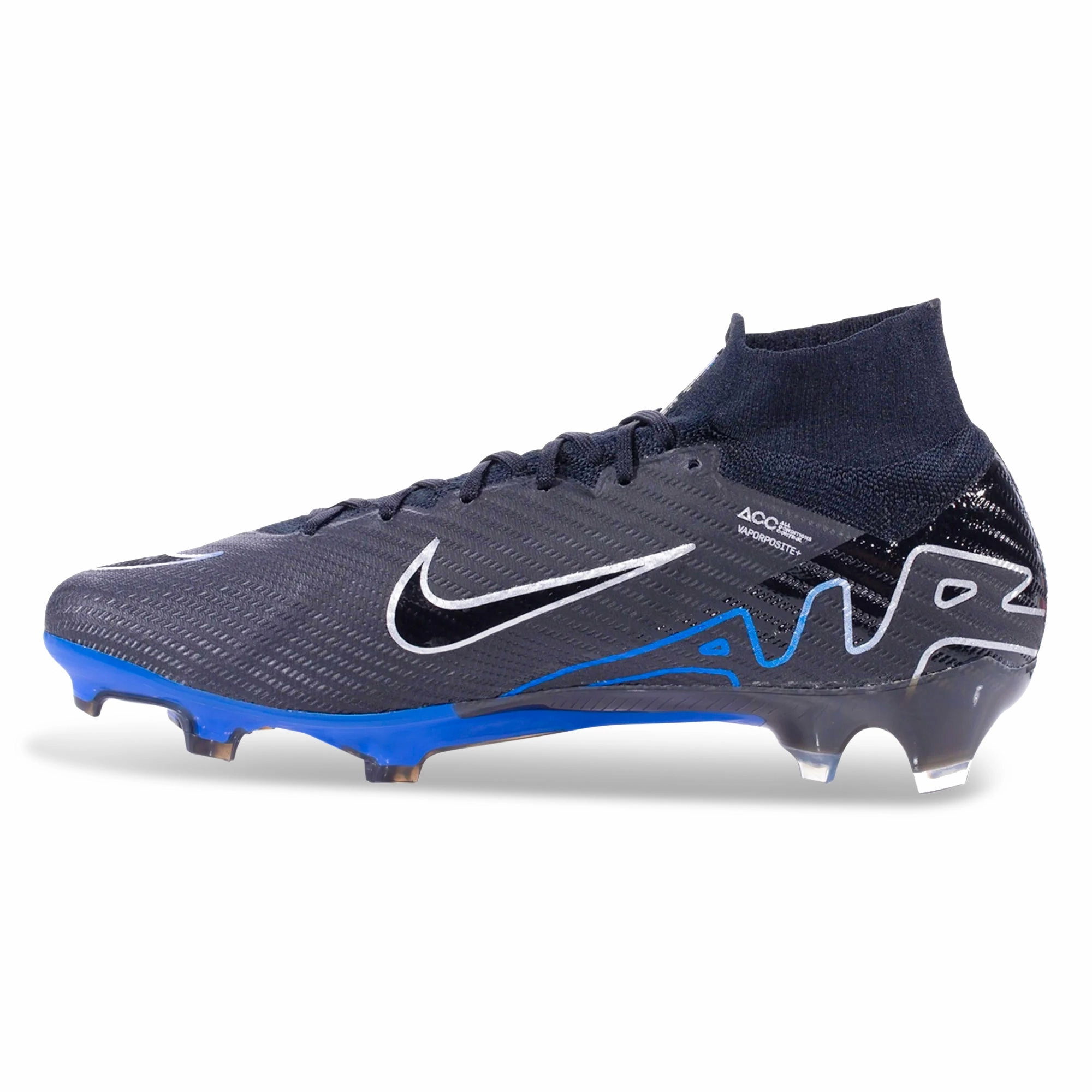 Club Cleats Soccer Nike Zoom Mercurial Superfly 9 Elite Firm Ground Firm Ground Soccer Cleat (Black/Chrome/Hyper Royal)