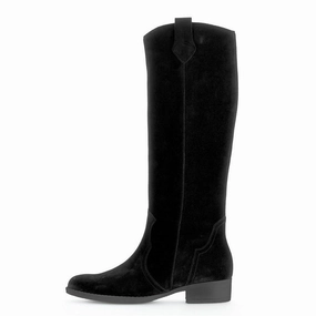 Knee High Toddler Boots Gabor 75.901.17 Garden Ladies Black Suede Side Zip Knee High Boots