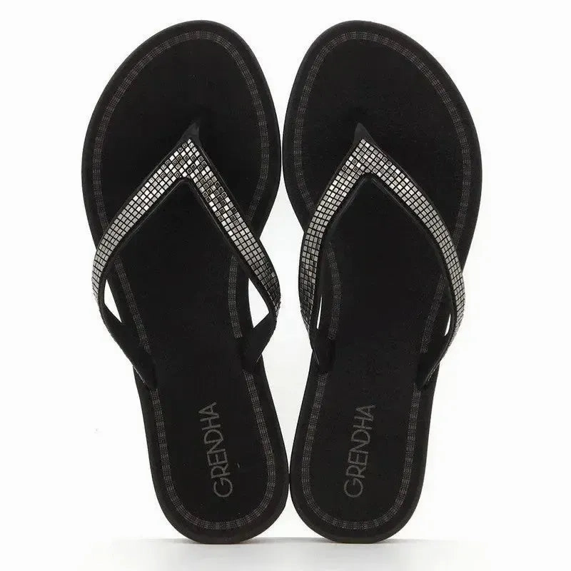 Wash Flip Flops Grendha Nene Glitter Slip On Thong Sandals - Black