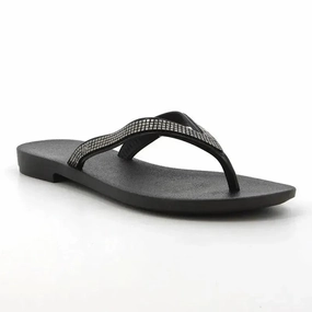 Grendha Nene Glitter Slip On Thong Sandals - Black Flip Flops Thin