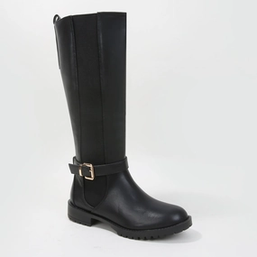 Pama Knee High Buckle Strap Riding Boots Knee High Boots For Sweater Dress