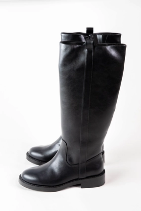 Pennie Knee High Riding Boots, Black Smooth | DV by Dolce Vita Leather Low Heel Knee High Boots