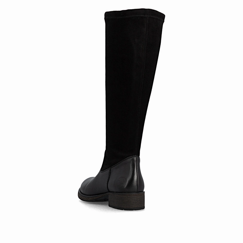 Boots Knee High Riding Boots Rieker Z9551-00 Ladies Black Leather Side Zip Knee High Boots