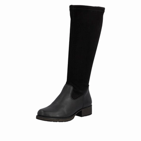 Rieker Z9551-00 Ladies Black Leather Side Zip Knee High Boots Knee High Boots Wide Calf Size 11