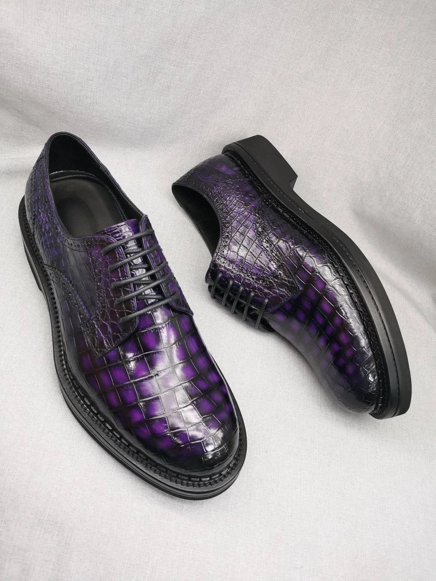 Dolce Vita Raj Boots Crocodile Shoes Mens Genuine Crocodile Leather Derby Lace Up Dress Shoe Vintage Purple