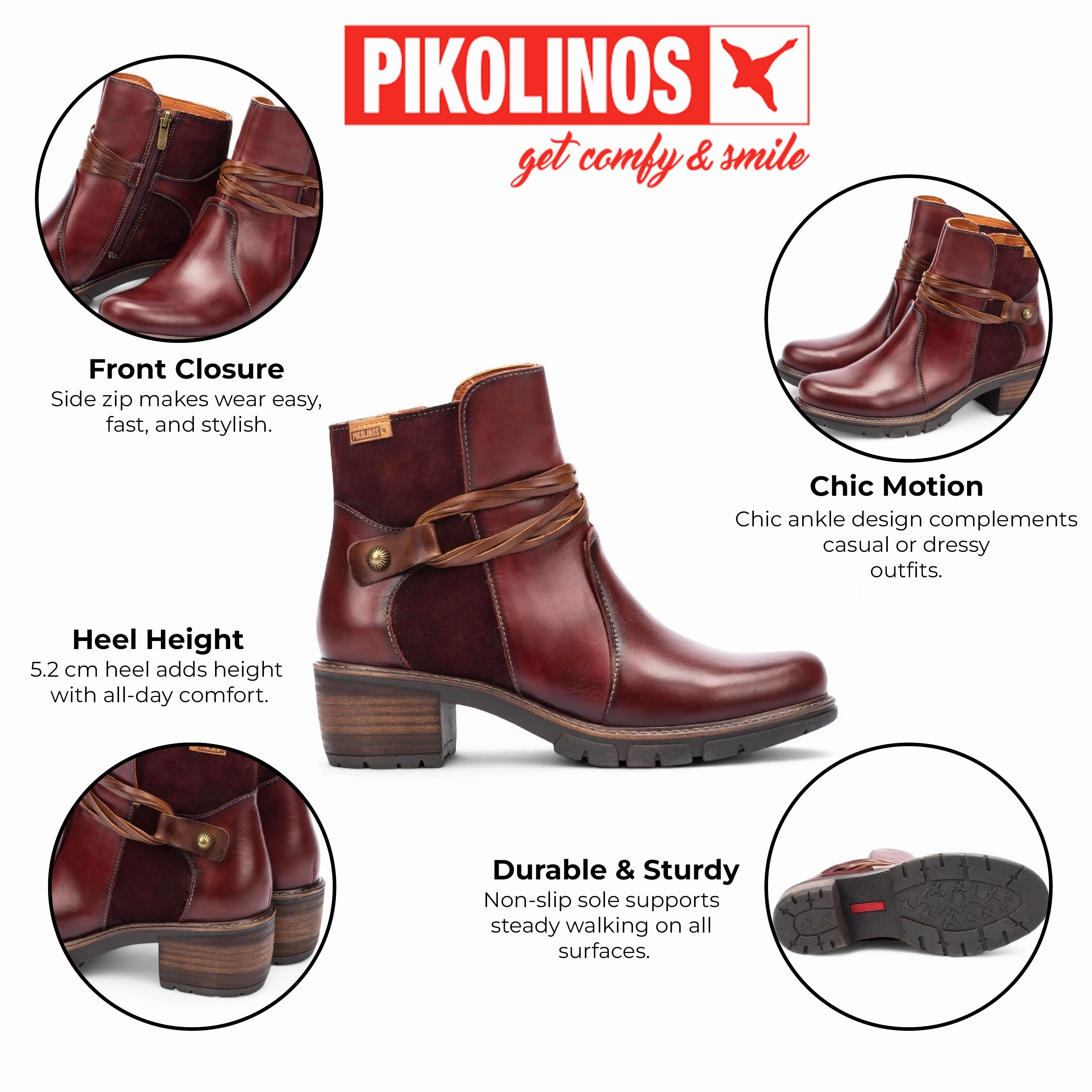 Pikolinos Women??s Arcilla Red Leather Zipped Heel Ankle Boots - San Sebasti??n Wide Fit Lace Up Ankle Boots