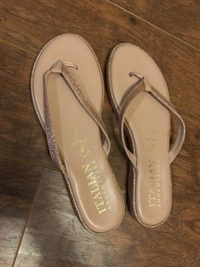 Italian shoemakers pink sparkle flip flops Worn once 6 (Adult) Fun Fur Flip Flops