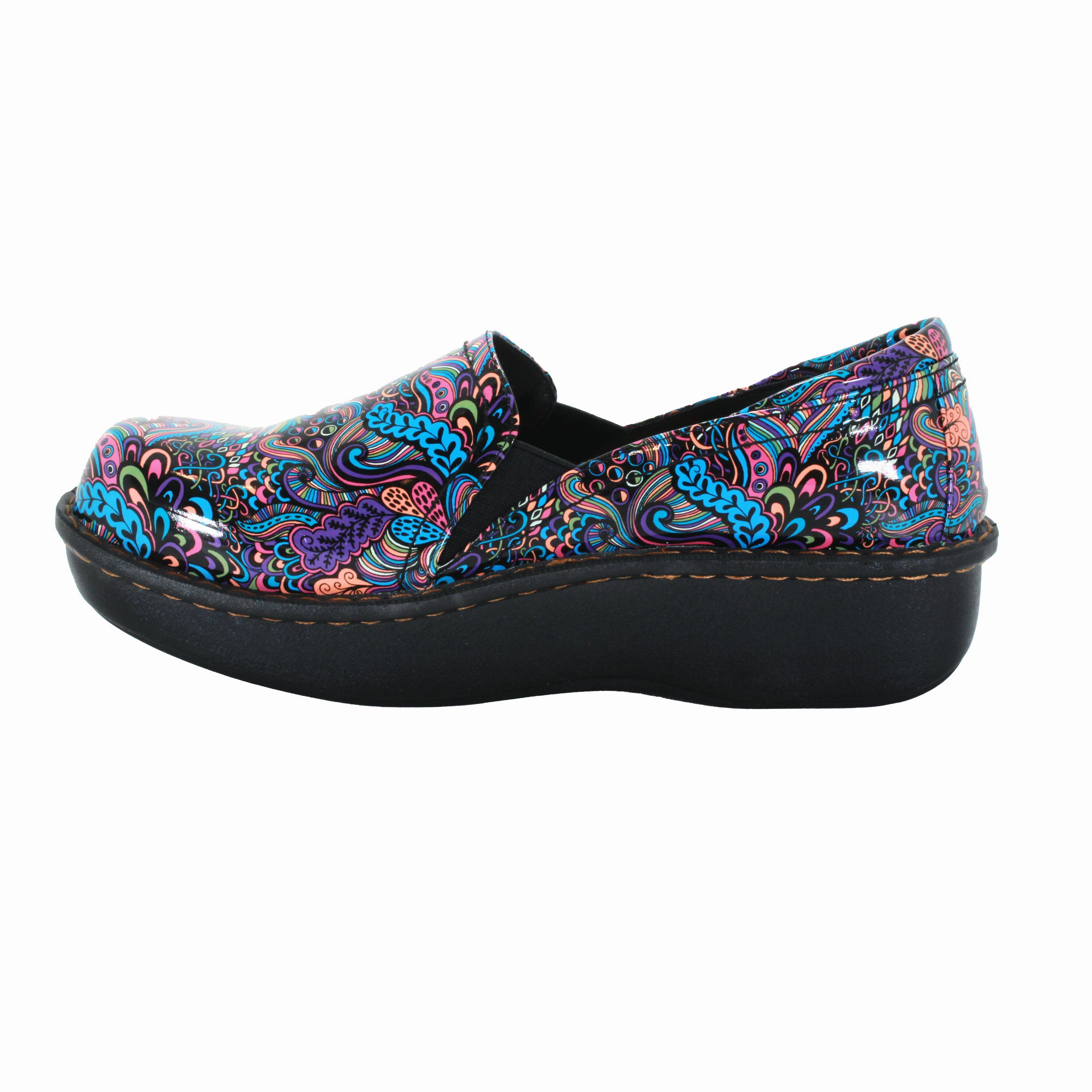 Devo Life Clogs Sanosan Maria Comfort Slip-On Clogs in Mardi Gras print