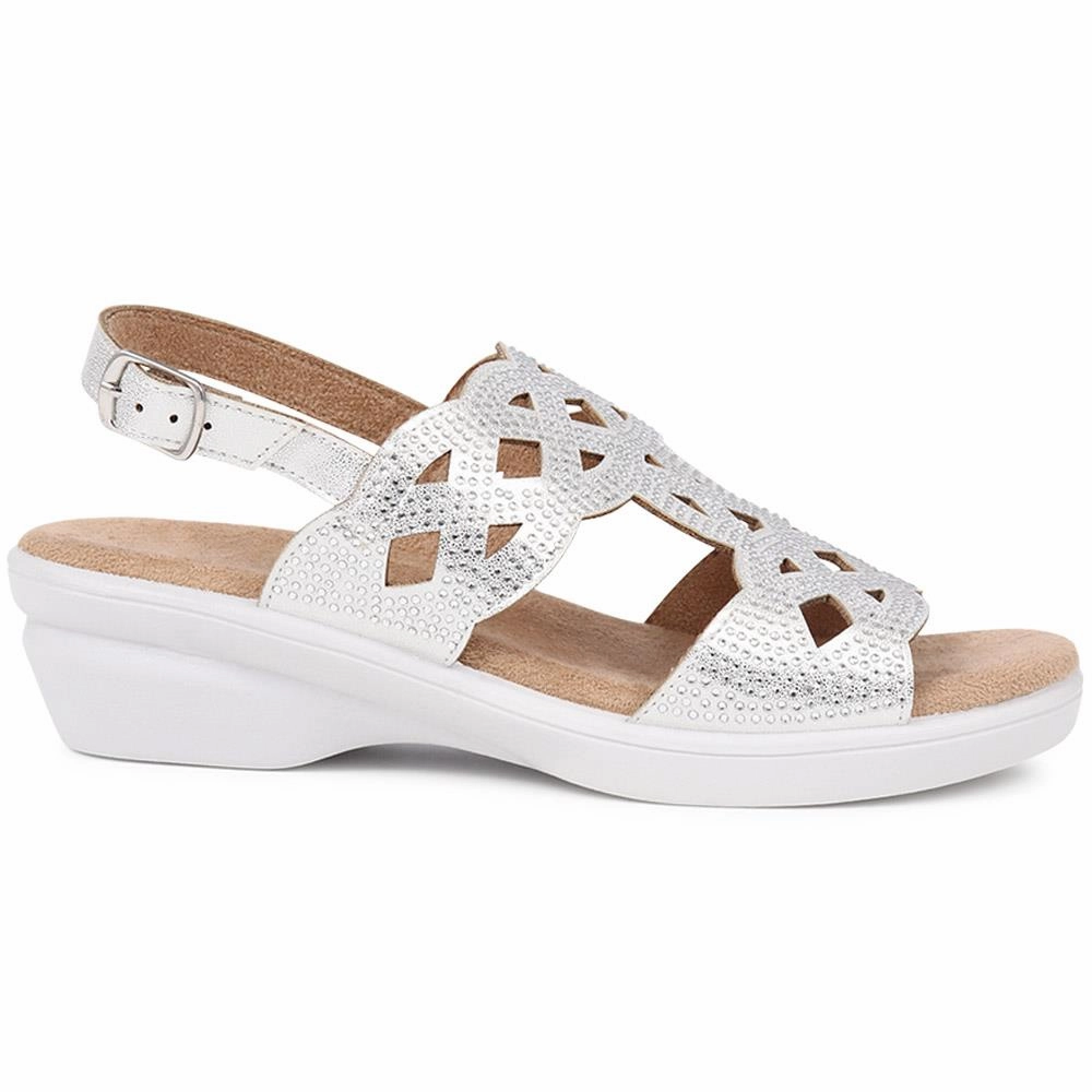 Adjustable Heeled Sandals  - POLY39005 / 325 478 - Silver Sandals Pattern