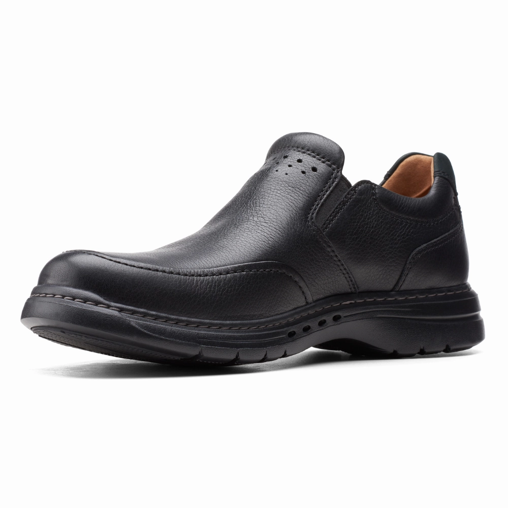 Clarks Un BrawleyStep Black Leather Shoe (Men's) With Plantar Fasciitis Best Walking Tennis