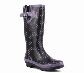 PURPLESPOT Womens Purple Polka Adjustable Wellies Payless Shoes Waterproof Spray