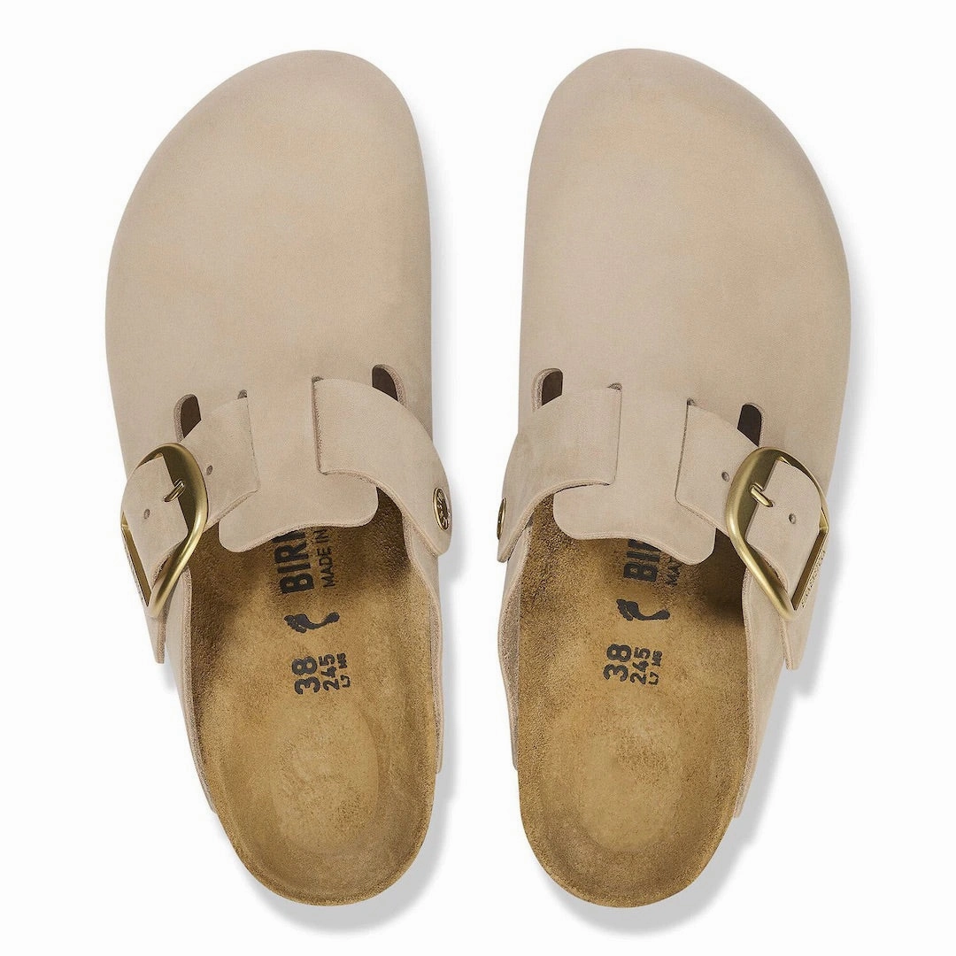 Flat Suede Clogs Boston Big Buckle - Sandcastle