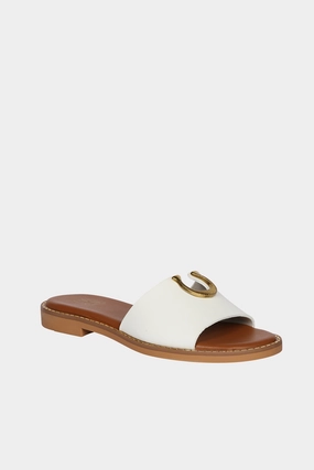 Vivi Blu - Amber Horseshoe Ornament Sandals - White Leather Royal Sandals Barbados