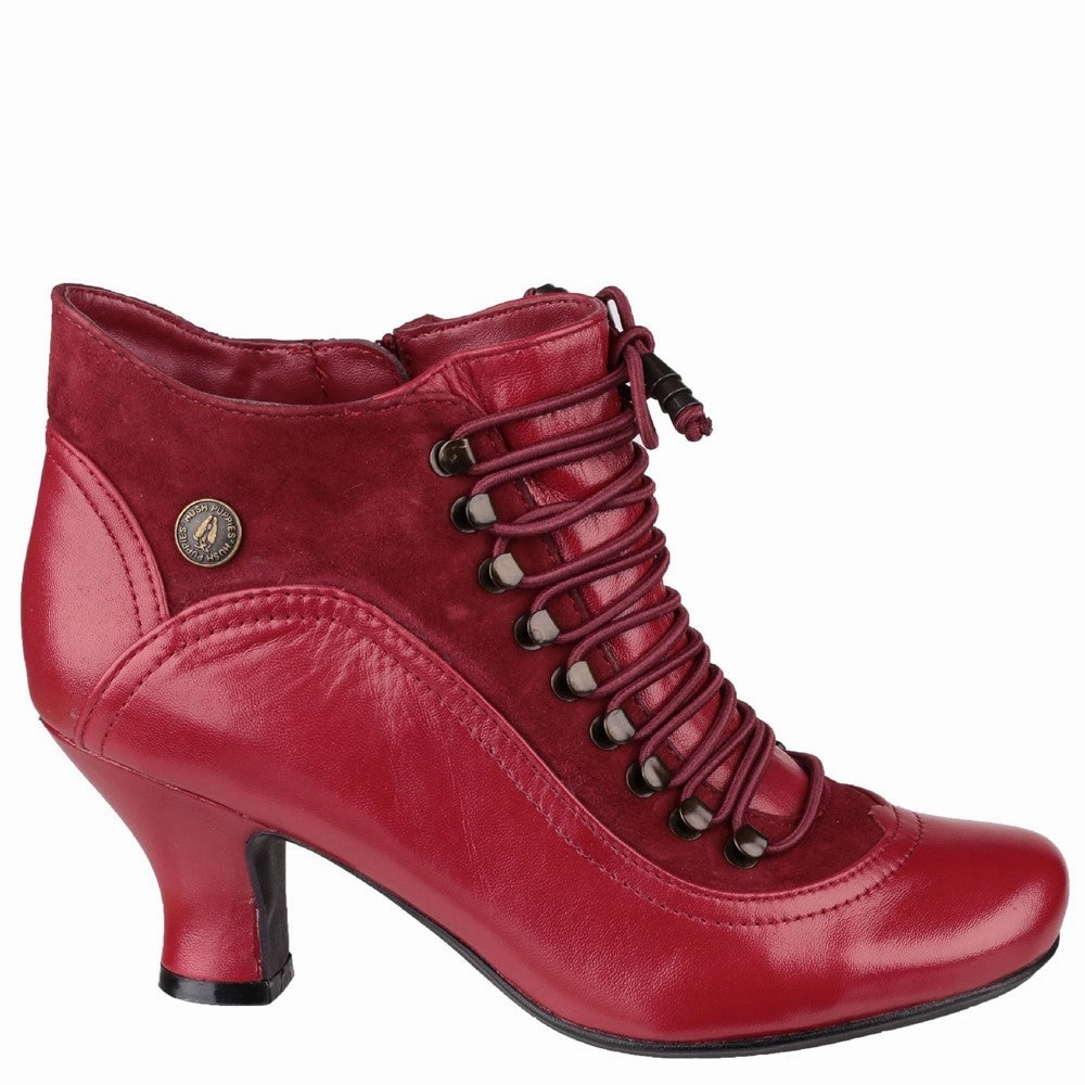 Red Vivianna Lace-Up Heeled Boots Old Suede Ankle Boots