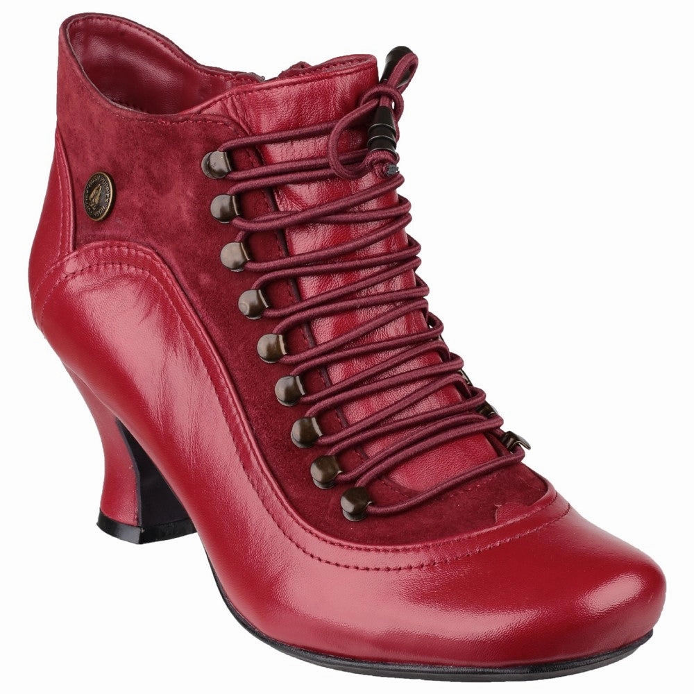 Pull On Flat Ankle Boots Red Vivianna Lace-Up Heeled Boots