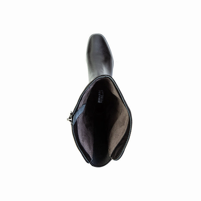 Wide Calf Block Heel Knee High Boots Regarde Le Ciel Thea 02 Ladies Black Leather Side Zip Knee High Boots