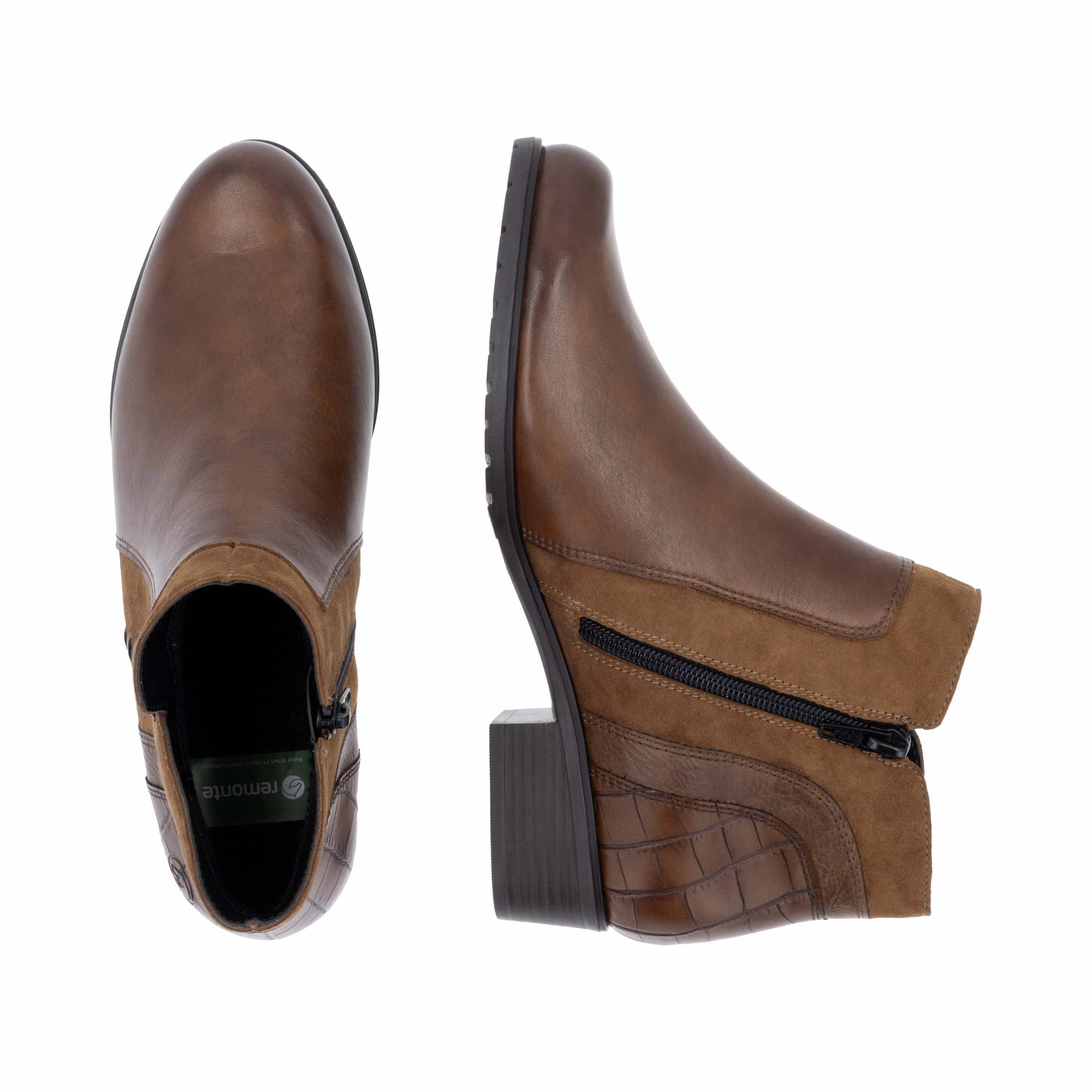 Remonte Womens Boot D6893-22 Chestnut/Wood/Hazel Stacked Heel Ankle Boots