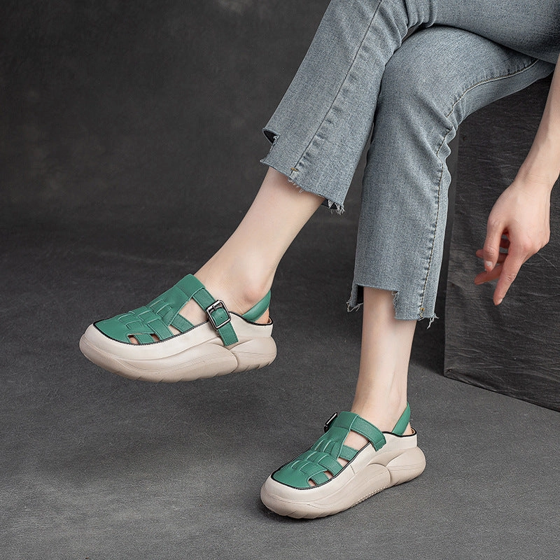 Women Handcraft Plaited Leather Soft Summer Sandals Crocks Sandals