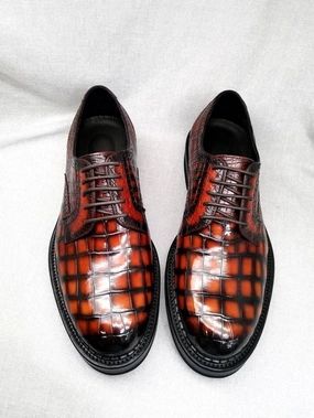 Crocodile Shoes Mens Genuine Crocodile Leather Derby Lace Up Dress Shoe Vintage Orange Comfortable Work Boots